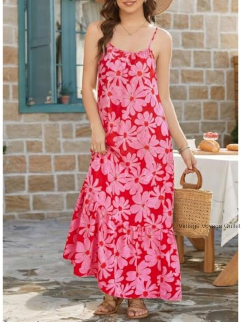 Boho Floral Maxi Dress with Spaghetti Straps - Picture 3 of 6